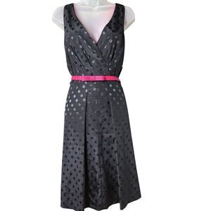 Tahari Levine NWT Size 10 Polka Dot Fit & Flare Dress Pink Belt Midi NWT $129